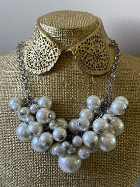 Cg Faux Pearl Lustrous Bauble Bib Necklace